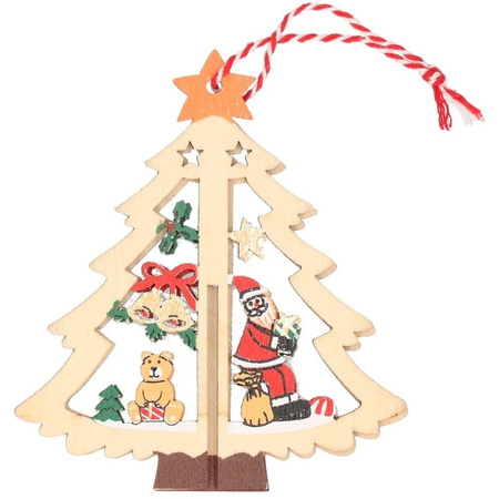 4x Kerst hangdecoratie kerstbomen met kerstman 10 cm van hout