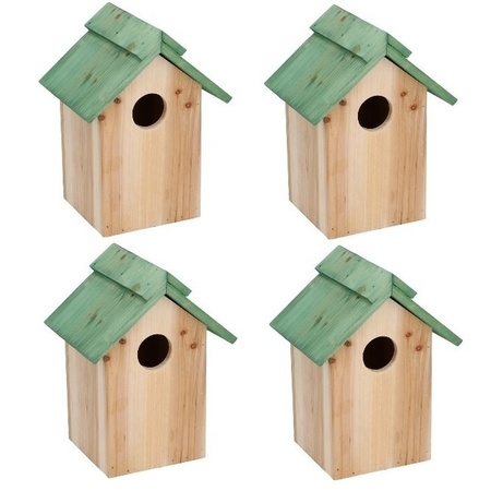 4x Woorden nesting bird house with green roof 19 cm