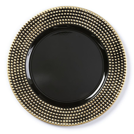 4x stuks diner borden/onderborden zwart met gouden steentjes 33 cm