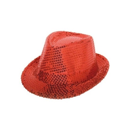 4x pieces red trilby hats with sequins