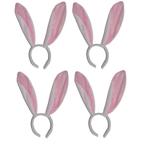4x Hazen / konijnen oren wit met roze voor volwassenen