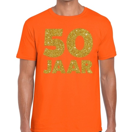 50 Jaar fun jubileum t-shirt oranje met goud voor heren
