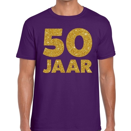 50 Jaar fun jubileum t-shirt paars met goud voor heren