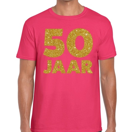 50 Jaar glitter t-shirt pink men