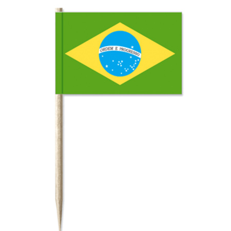 50x Vlaggetjes prikkers Brazilie - 8 cm - hout/papier
