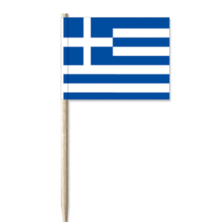 50x Vlaggetjes prikkers Griekenland 8 cm hout/papier