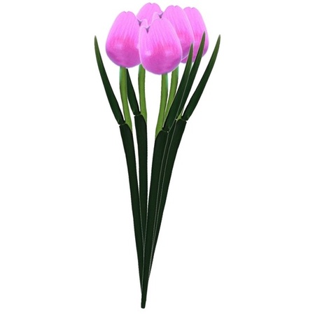 5x Roze decoratie tulpjes 35 cm van hout