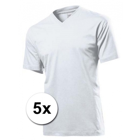 5 witte v-hals t-shirts voor heren