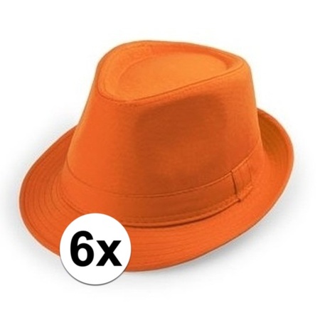 6x Orange trilby hat for adults