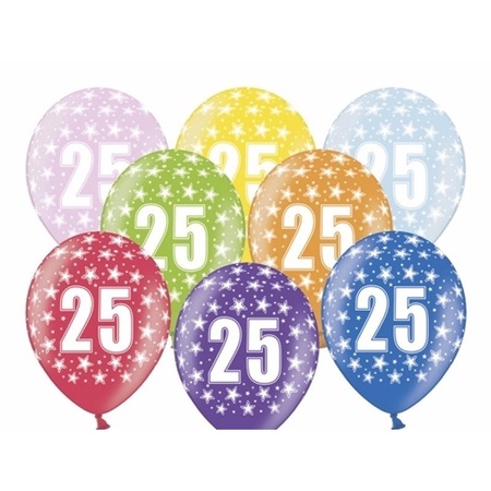 6x stuks 25 jaar thema party ballonnen met sterren