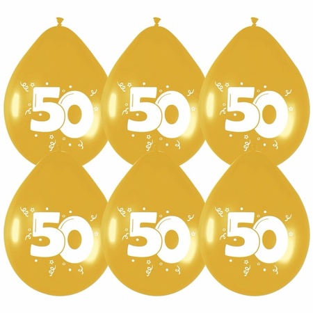 6x stuks Leeftijd ballonnen Gouden ballonnen 50 jaar