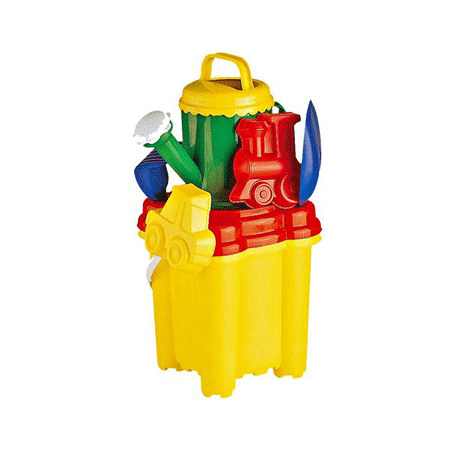 Strand/zandbak speelgoed emmer met vormpjes en kleine schepjes + grote zandschep van 55 cm