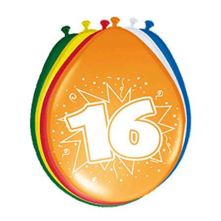 Verjaardag feestversiering 16 jaar PARTY letters en 16x ballonnen met 2x plastic vlaggetjes