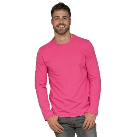 Basic long sleeve stretch shirt fuchsia pink for men
