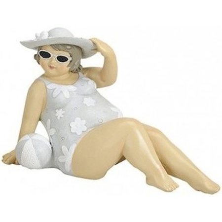 Statue fat lady 14 cm in grey/white bathing suit