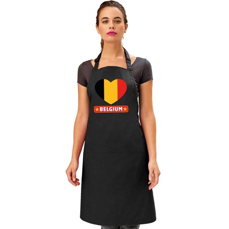 Belgische vlag in hart keukenschort/ barbecueschort zwart heren en dames