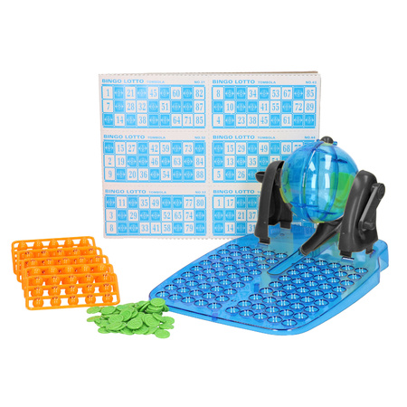 Bingo spel/Bingomolen - blauw/zwart - complete set - nummers 1-90 - 48 kaarten