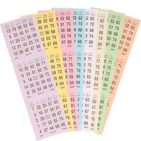 100x Bingospel accessoires kaarten/vellen nummers 1-75