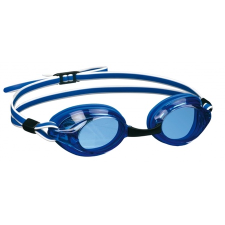 Blue and white swimming goggles