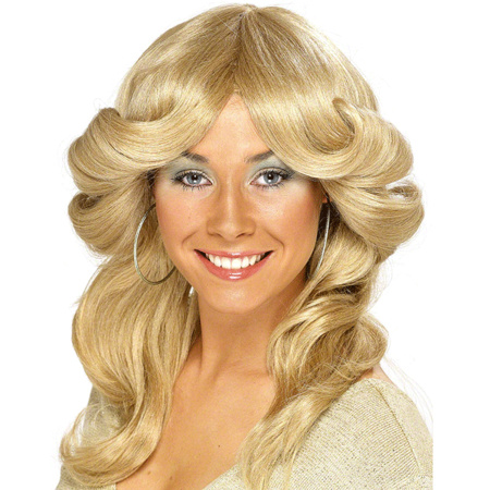 70s damespruik blond lang haar