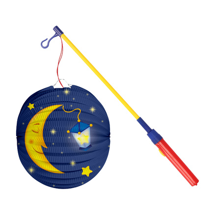 Pull lantern - 22 cm - moon - dark blue - paper - with Lantern stick - 40 cm
