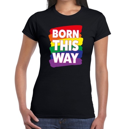 Gay pride Born this way shirt zwart dames
