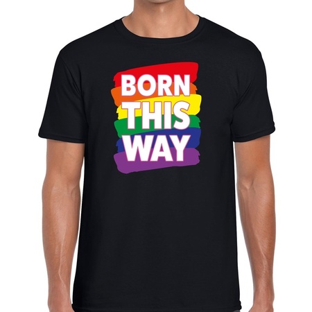 Gay pride Born this way shirt zwart heren
