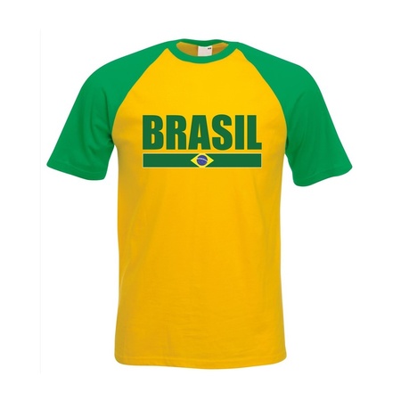 Braziliaanse supporter baseball t-shirt geel/ groen voor heren