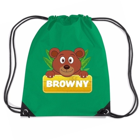 Browny de Beer trekkoord rugzak / gymtas groen voor kinderen