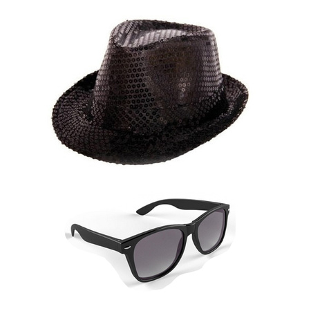 Toppers - Carnaval verkleed set glitter hoed en party bril zwart