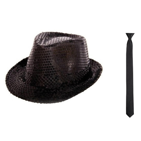 Toppers - Party carnaval glitter hat and tie in black