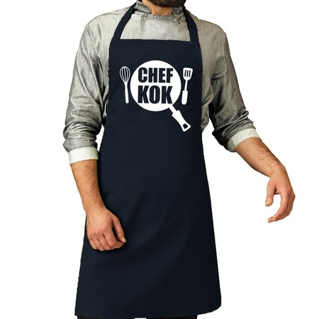 BBQ schort Chef kok navy blauw voor heren