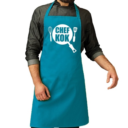 Chef kok apron turquoise blue for men