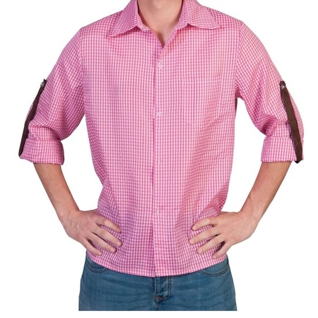 Roze geruite cowboy blouse voor heren