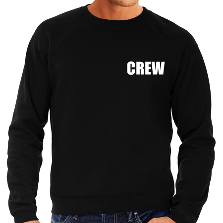Crew sweater / trui zwart voor heren bedrukt aan voor- en achterkant