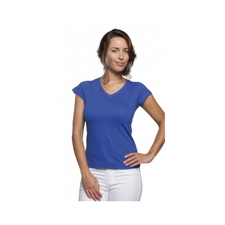 Dames t-shirt  V-hals kobalt blauw 100% katoen slimfit