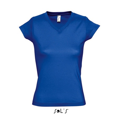 Dames t-shirt  V-hals kobalt blauw 100% katoen slimfit