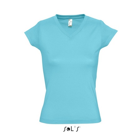 Dames t-shirt  V-hals lichtblauw 100% katoen slimfit