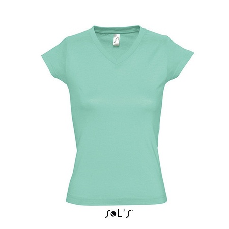 Dames t-shirt  V-hals mint groen 100% katoen slimfit
