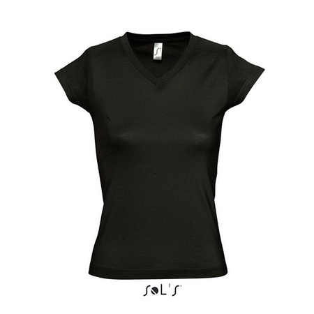 Dames t-shirt  V-hals zwart 100% katoen slimfit