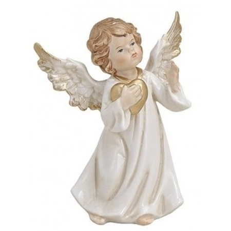 Engelen beeldje met gouden hart 9 cm