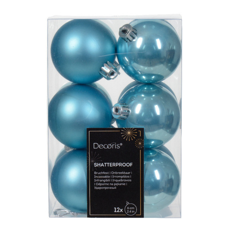 Decoris kerstballen - 12x - ijs blauw - 6 cm -kunststof