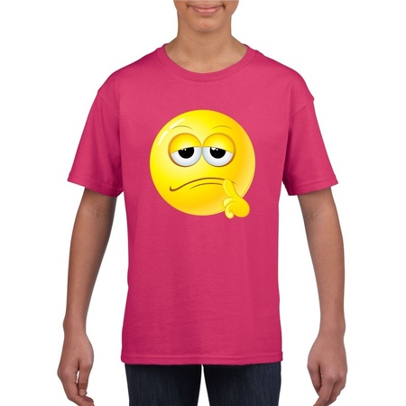 Emoticon bedenkelijk t-shirt fuchsia/roze kinderen