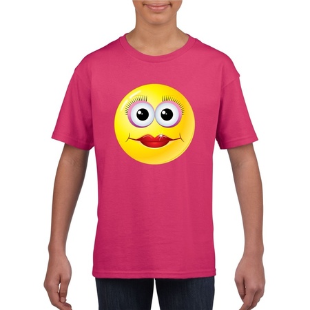 Emoticon diva t-shirt fuchsia/roze kinderen