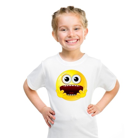 Emoticon geschrokken t-shirt wit kinderen