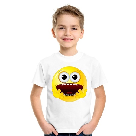 Emoticon geschrokken t-shirt wit kinderen