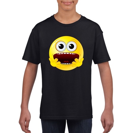 Emoticon geschrokken t-shirt zwart kinderen