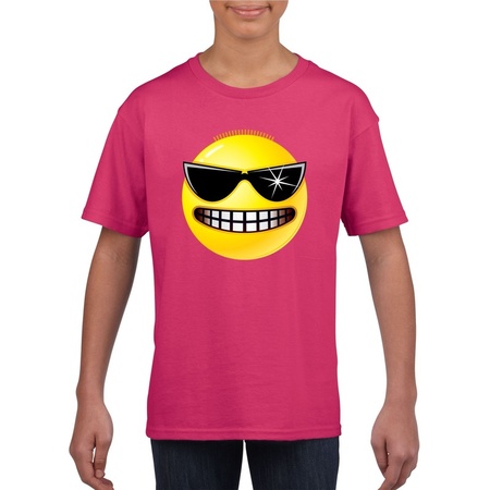 Emoticon stoer t-shirt fuchsia/roze kinderen
