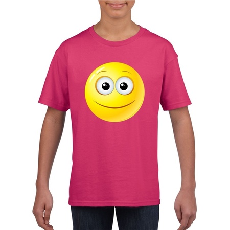 Emoticon vrolijk t-shirt fuchsia/roze kinderen