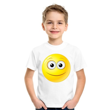 Emoticon vrolijk t-shirt wit kinderen